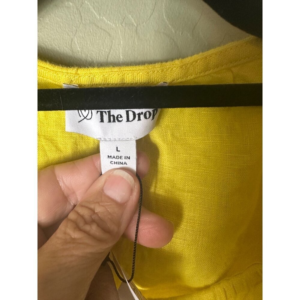 NWT vThe Drop Women's Sade Linen Cutout Midi, Lemon, L - Picture 4 of 7